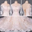 Luxury / Gorgeous Champagne See-through Bridal Wedding Dresses 2020 Trumpet / Mermaid Scoop Neck Long Sleeve Backless Appliques Lace Court Train Ruffle