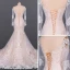 Luxury / Gorgeous Champagne See-through Bridal Wedding Dresses 2020 Trumpet / Mermaid Scoop Neck Long Sleeve Backless Appliques Lace Court Train Ruffle