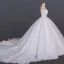 Luxe Ivoire Transparentes La Mariée Robe De Mariée 2020 Robe Boule Encolure Dégagée Manches Longues Fait main Perlage Glitter Tulle Cathedral Train