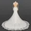 Luxury / Gorgeous Ivory See-through Bridal Wedding Dresses 2020 Trumpet / Mermaid Scoop Neck Long Sleeve Appliques Lace Beading Sequins Court Train Ruffle
