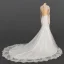 Luxury / Gorgeous Ivory See-through Bridal Wedding Dresses 2020 Trumpet / Mermaid Scoop Neck Long Sleeve Appliques Lace Beading Sequins Court Train Ruffle