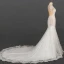Luxury / Gorgeous Ivory See-through Bridal Wedding Dresses 2020 Trumpet / Mermaid Scoop Neck Long Sleeve Appliques Lace Beading Sequins Court Train Ruffle