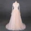 High-end Champagne Bridal Wedding Dresses 2020 A-Line / Princess See-through Scoop Neck Long Sleeve Appliques Lace Beading Pearl Sweep Train Ruffle