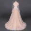 High-end Champagne Bridal Wedding Dresses 2020 A-Line / Princess See-through Scoop Neck Long Sleeve Appliques Lace Beading Pearl Sweep Train Ruffle