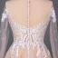 High-end Champagne Bridal Wedding Dresses 2020 A-Line / Princess See-through Scoop Neck Long Sleeve Appliques Lace Beading Pearl Sweep Train Ruffle