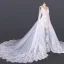 Luxe Blanche Plage Été Transparentes Robe De Mariée 2020 Robe Boule Encolure Dégagée Manches Longues Appliques En Dentelle Cathedral Train Volants