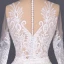 Luxe Blanche Plage Été Transparentes Robe De Mariée 2020 Robe Boule Encolure Dégagée Manches Longues Appliques En Dentelle Cathedral Train Volants