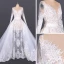 Luxe Blanche Plage Été Transparentes Robe De Mariée 2020 Robe Boule Encolure Dégagée Manches Longues Appliques En Dentelle Cathedral Train Volants
