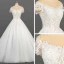 Elegant Ivory Bridal Wedding Dresses 2020 Ball Gown See-through Scoop Neck Short Sleeve Appliques Lace Sequins Beading Glitter Tulle Chapel Train Ruffle