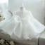 Chic / Beautiful White Organza Flower Girl Dresses 2020 Ball Gown Scoop Neck Long Sleeve Appliques Lace Beading Bow Short Ruffle Wedding Party Dresses