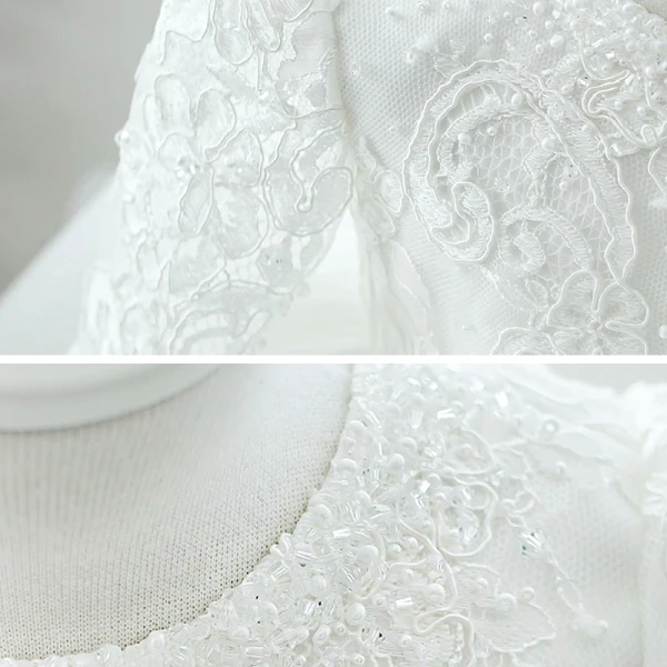 Chic / Beautiful White Organza Flower Girl Dresses 2020 Ball Gown Scoop Neck Long Sleeve Appliques Lace Beading Bow Short Ruffle Wedding Party Dresses