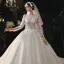 Romantic Champagne Bridal Wedding Dresses 2020 Ball Gown See-through Scoop Neck Long Sleeve Backless Beading Sequins Glitter Tulle Cathedral Train Ruffle
