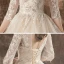 Vintage / Originale Champagne Transparentes La Mariée Robe De Mariée 2020 Robe Boule Col Haut 1/2 Manches Dos Nu Appliques En Dentelle Perlage Paillettes Cathedral Train Volants