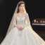 Meilleur Champagne La Mariée Robe De Mariée 2020 Robe Boule Transparentes Encolure Dégagée Manches Longues Dos Nu Appliques En Dentelle Perlage Glitter Tulle Cathedral Train Volants