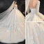Meilleur Champagne La Mariée Robe De Mariée 2020 Robe Boule Transparentes Encolure Dégagée Manches Longues Dos Nu Appliques En Dentelle Perlage Glitter Tulle Cathedral Train Volants