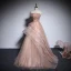 Chic / Beautiful Champagne Organza Prom Dresses 2020 A-Line / Princess Strapless Sleeveless Appliques Flower Beading Floor-Length / Long Ruffle Backless Formal Dresses