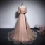 Style Victorien Champagne Robe De Bal 2020 Princesse Encolure Carrée Gonflée Manches Courtes Ceinture Paillettes Train De Balayage Volants Dos Nu Robe De Ceremonie