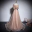 Style Victorien Champagne Robe De Bal 2020 Princesse Encolure Carrée Gonflée Manches Courtes Ceinture Paillettes Train De Balayage Volants Dos Nu Robe De Ceremonie