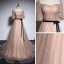 Style Victorien Champagne Robe De Bal 2020 Princesse Encolure Carrée Gonflée Manches Courtes Ceinture Paillettes Train De Balayage Volants Dos Nu Robe De Ceremonie