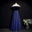 Simple Bleu Marine Robe De Bal 2020 Princesse De l'épaule Manches Courtes à carreaux Tulle Longue Volants Dos Nu Robe De Ceremonie