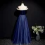 Simple Bleu Marine Robe De Bal 2020 Princesse De l'épaule Manches Courtes à carreaux Tulle Longue Volants Dos Nu Robe De Ceremonie