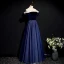 Simple Bleu Marine Robe De Bal 2020 Princesse De l'épaule Manches Courtes à carreaux Tulle Longue Volants Dos Nu Robe De Ceremonie