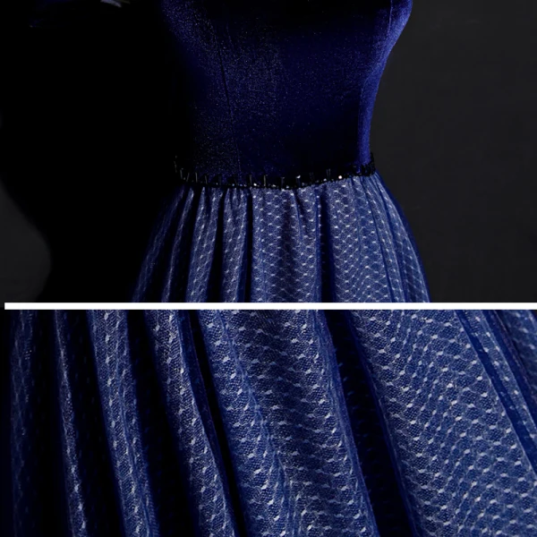 Simple Bleu Marine Robe De Bal 2020 Princesse De l'épaule Manches Courtes à carreaux Tulle Longue Volants Dos Nu Robe De Ceremonie