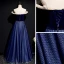 Simple Bleu Marine Robe De Bal 2020 Princesse De l'épaule Manches Courtes à carreaux Tulle Longue Volants Dos Nu Robe De Ceremonie