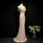 Scintillantes Champagne Doré Paillettes Robe De Soirée 2020 Trompette / Sirène Transparentes Encolure Dégagée Sans Manches Perlage Gland Longue Dos Nu Robe De Ceremonie