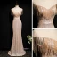 Scintillantes Champagne Doré Paillettes Robe De Soirée 2020 Trompette / Sirène Transparentes Encolure Dégagée Sans Manches Perlage Gland Longue Dos Nu Robe De Ceremonie