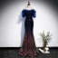 Scintillantes Bleu Marine Dégradé De Couleur Paillettes Robe De Soirée 2020 Trompette / Sirène De l'épaule Manches Courtes Perlage Train De Balayage Volants Dos Nu Robe De Ceremonie