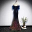 Scintillantes Bleu Marine Dégradé De Couleur Paillettes Robe De Soirée 2020 Trompette / Sirène De l'épaule Manches Courtes Perlage Train De Balayage Volants Dos Nu Robe De Ceremonie