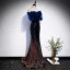 Scintillantes Bleu Marine Dégradé De Couleur Paillettes Robe De Soirée 2020 Trompette / Sirène De l'épaule Manches Courtes Perlage Train De Balayage Volants Dos Nu Robe De Ceremonie