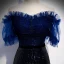 Scintillantes Bleu Marine Dégradé De Couleur Paillettes Robe De Soirée 2020 Trompette / Sirène De l'épaule Manches Courtes Perlage Train De Balayage Volants Dos Nu Robe De Ceremonie