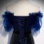 Scintillantes Bleu Marine Dégradé De Couleur Paillettes Robe De Soirée 2020 Trompette / Sirène De l'épaule Manches Courtes Perlage Train De Balayage Volants Dos Nu Robe De Ceremonie