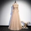Vintage / Retro Champagne Prom Dresses 2020 A-Line / Princess See-through High Neck Long Sleeve Beading Glitter Tulle Floor-Length / Long Ruffle Backless Formal Dresses