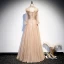 Vintage / Retro Champagne Prom Dresses 2020 A-Line / Princess See-through High Neck Long Sleeve Beading Glitter Tulle Floor-Length / Long Ruffle Backless Formal Dresses