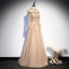 Vintage / Retro Champagne Prom Dresses 2020 A-Line / Princess See-through High Neck Long Sleeve Beading Glitter Tulle Floor-Length / Long Ruffle Backless Formal Dresses