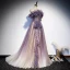 Charmant Violett Farbverlauf Ballkleider 2020 A Linie Off Shoulder Kurze Ärmel Perlenstickerei Glanz Tülle Sweep / Pinsel Zug Rüschen Rückenfreies Festliche Kleider
