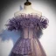 Charmant Violett Farbverlauf Ballkleider 2020 A Linie Off Shoulder Kurze Ärmel Perlenstickerei Glanz Tülle Sweep / Pinsel Zug Rüschen Rückenfreies Festliche Kleider