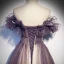 Charmant Violett Farbverlauf Ballkleider 2020 A Linie Off Shoulder Kurze Ärmel Perlenstickerei Glanz Tülle Sweep / Pinsel Zug Rüschen Rückenfreies Festliche Kleider