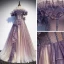 Charmant Violett Farbverlauf Ballkleider 2020 A Linie Off Shoulder Kurze Ärmel Perlenstickerei Glanz Tülle Sweep / Pinsel Zug Rüschen Rückenfreies Festliche Kleider