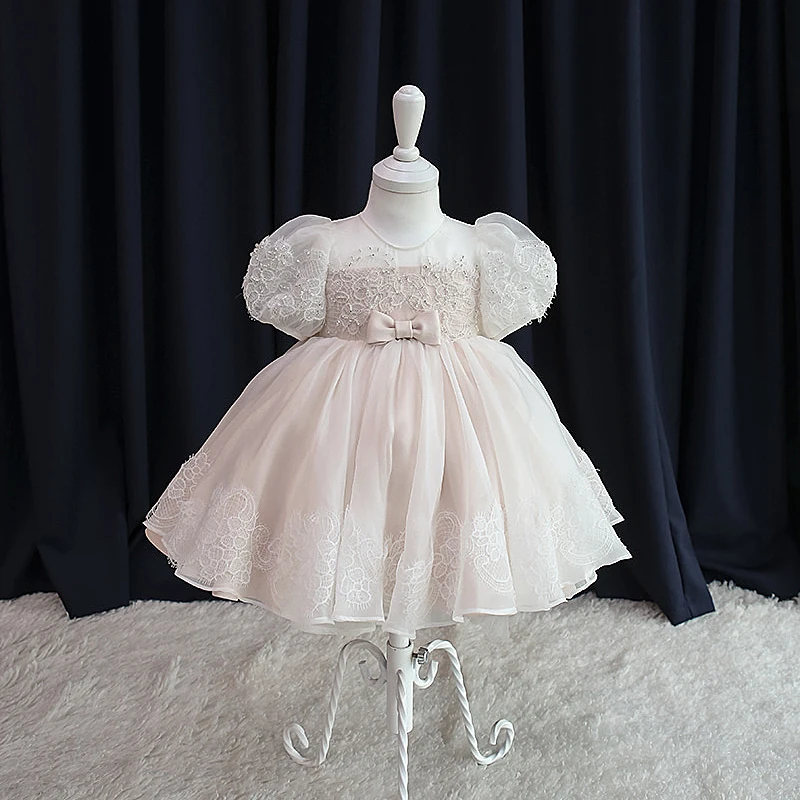 Short Sleeves Lace Applique Bow Princess Dress Flower Girl Dress Birthday Party Dresses main image 0