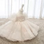 Elegant Blushing Pink Organza Birthday Flower Girl Dresses 2020 Princess Scoop Neck Puffy Short Sleeve Appliques Lace Beading Bow Short Ruffle Wedding Party Dresses