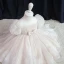 Elegant Blushing Pink Organza Birthday Flower Girl Dresses 2020 Princess Scoop Neck Puffy Short Sleeve Appliques Lace Beading Bow Short Ruffle Wedding Party Dresses