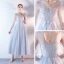 Affordable Sky Blue Bridesmaid Dresses 2020 A-Line / Princess Backless Appliques Lace Ankle Length Ruffle