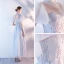 Affordable Sky Blue Bridesmaid Dresses 2020 A-Line / Princess Backless Appliques Lace Ankle Length Ruffle