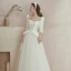 Abordable Ivoire Satin Jardin / Extérieur Robe De Mariée 2020 Princesse Encolure Carrée Gonflée 1/2 Manches Dos Nu Ceinture Faux Diamant Longue Volants