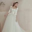 Abordable Ivoire Satin Jardin / Extérieur Robe De Mariée 2020 Princesse Encolure Carrée Gonflée 1/2 Manches Dos Nu Ceinture Faux Diamant Longue Volants