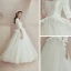 Abordable Ivoire Satin Jardin / Extérieur Robe De Mariée 2020 Princesse Encolure Carrée Gonflée 1/2 Manches Dos Nu Ceinture Faux Diamant Longue Volants